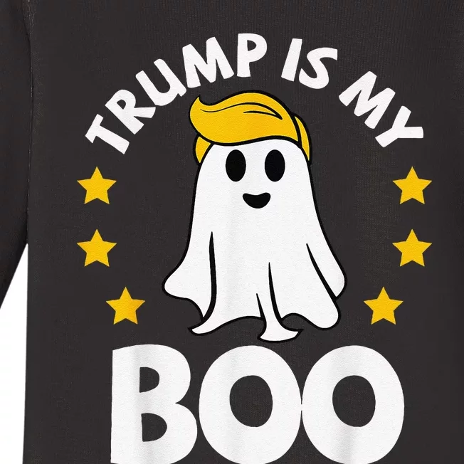 Trump 2024 Hair Funny Ghost Halloween Boo Parody Baby Long Sleeve Bodysuit