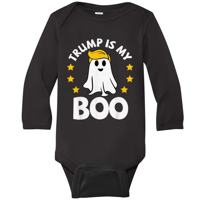 Trump 2024 Hair Funny Ghost Halloween Boo Parody Baby Long Sleeve Bodysuit