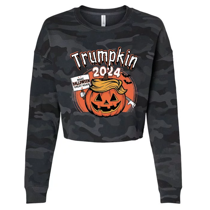 Trump 2024 Hair Funny Ghost Halloween Boo Funny Halloween Cropped Pullover Crew