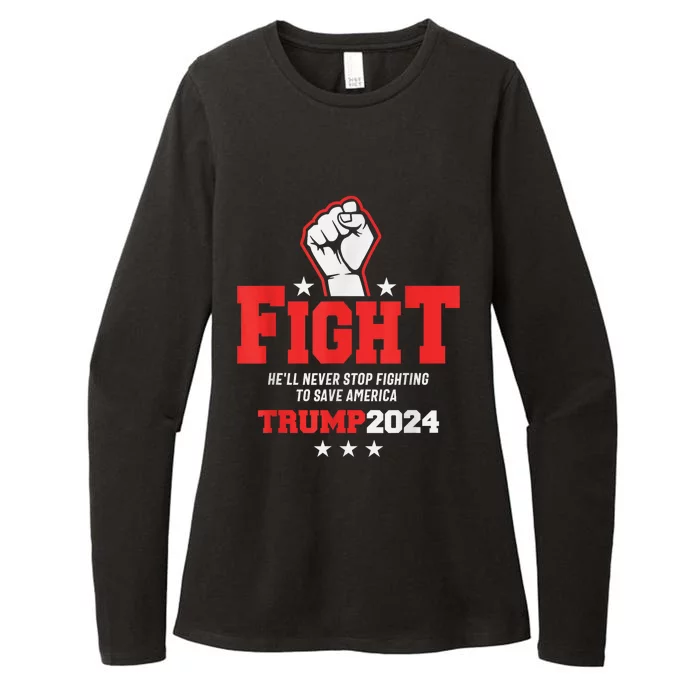 Trump 2024 HeLl Never Stop Fighting To Save America Womens CVC Long Sleeve Shirt