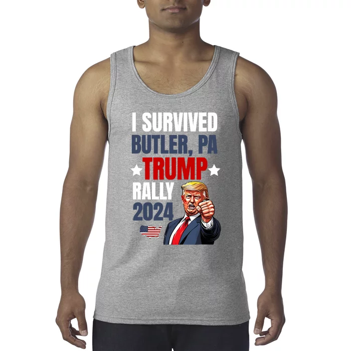 Trump 2024 I Survived Trump Rally Butler Pa Shooting Ear Tank Top