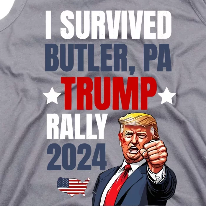 Trump 2024 I Survived Trump Rally Butler Pa Shooting Ear Tank Top