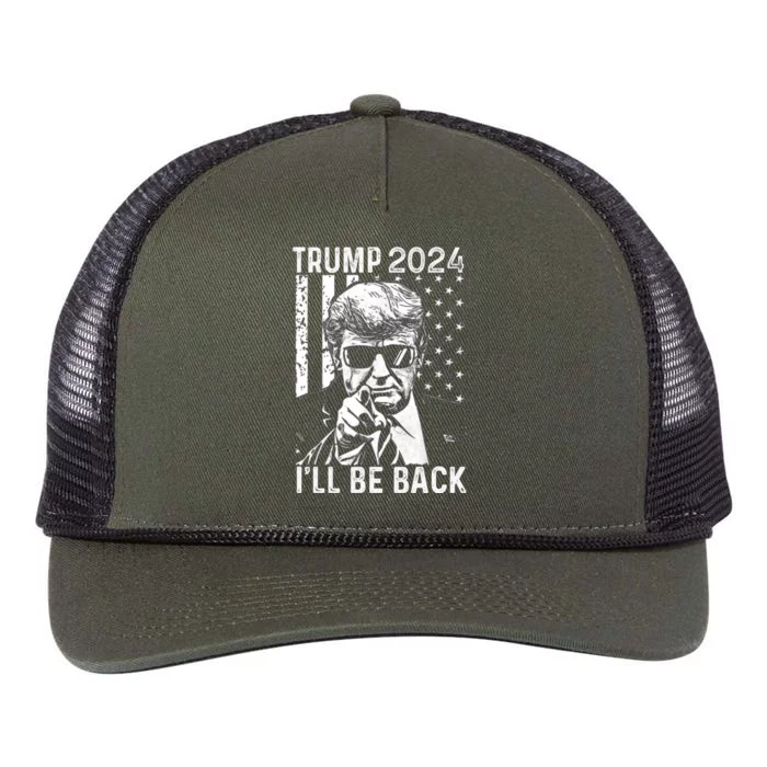 Trump 2024 Ill Be Back American Flag 4th Of July Retro Rope Trucker Hat Cap