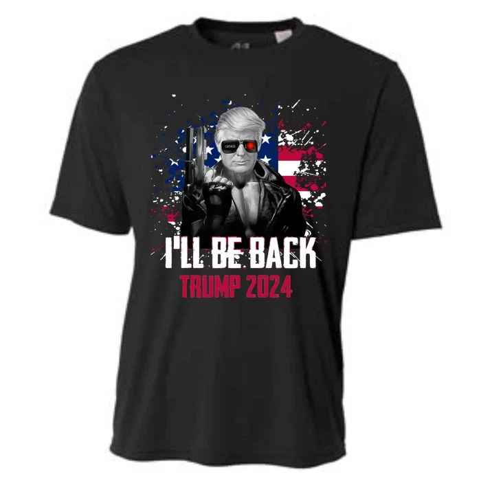 Trump 2024 Ill Be Back American Flag 4th Of July Cooling Performance Crew T-Shirt