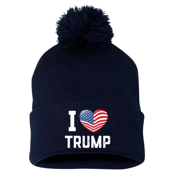 Trump 2024 I Love Trump America Heart Usa Love Donald Trump Pom Pom 12in Knit Beanie