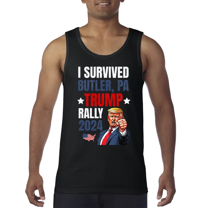 Trump 2024 I Survived Trump Rally Butler Pa Shooting Ear Tank Top