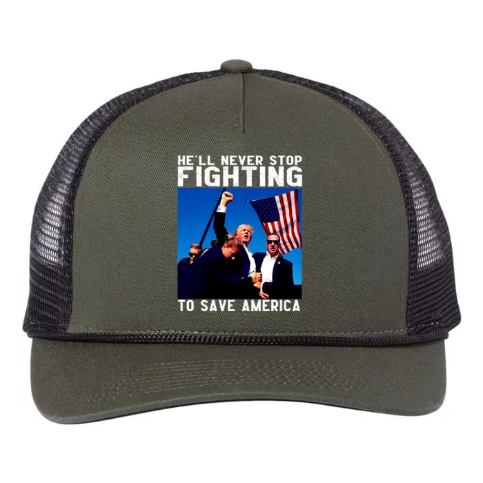 Trump 2024 Ill Be Back 2024 HeLl Never Stop Fighting To Save America Retro Rope Trucker Hat Cap