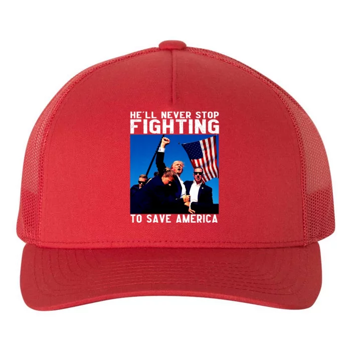 Trump 2024 Ill Be Back 2024 HeLl Never Stop Fighting To Save America Yupoong Adult 5-Panel Trucker Hat