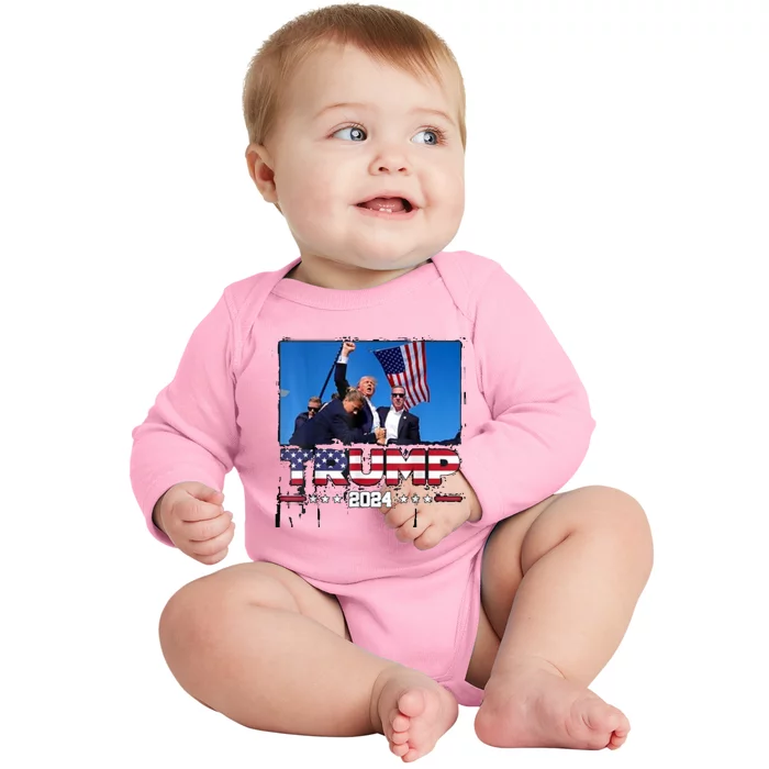 Trump 2024 ILl Never Stop Fighting For My Country Baby Long Sleeve Bodysuit