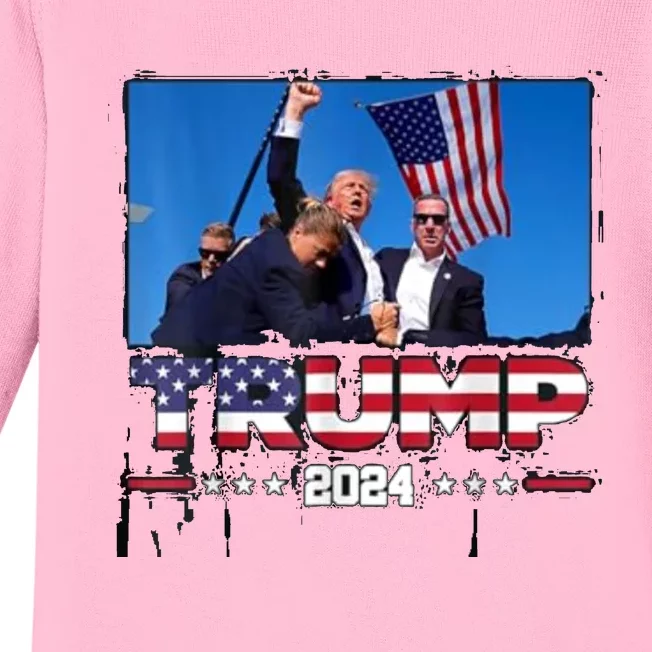 Trump 2024 ILl Never Stop Fighting For My Country Baby Long Sleeve Bodysuit