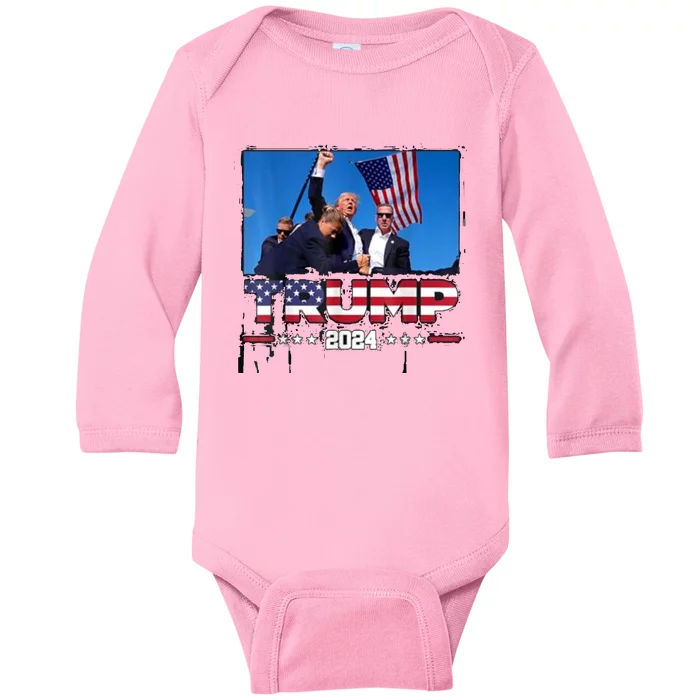 Trump 2024 ILl Never Stop Fighting For My Country Baby Long Sleeve Bodysuit