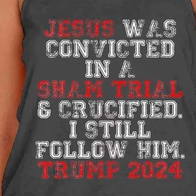 Trump 2024 Jesus Was Convicted Convict Felon President Vote Women's Knotted Racerback Tank