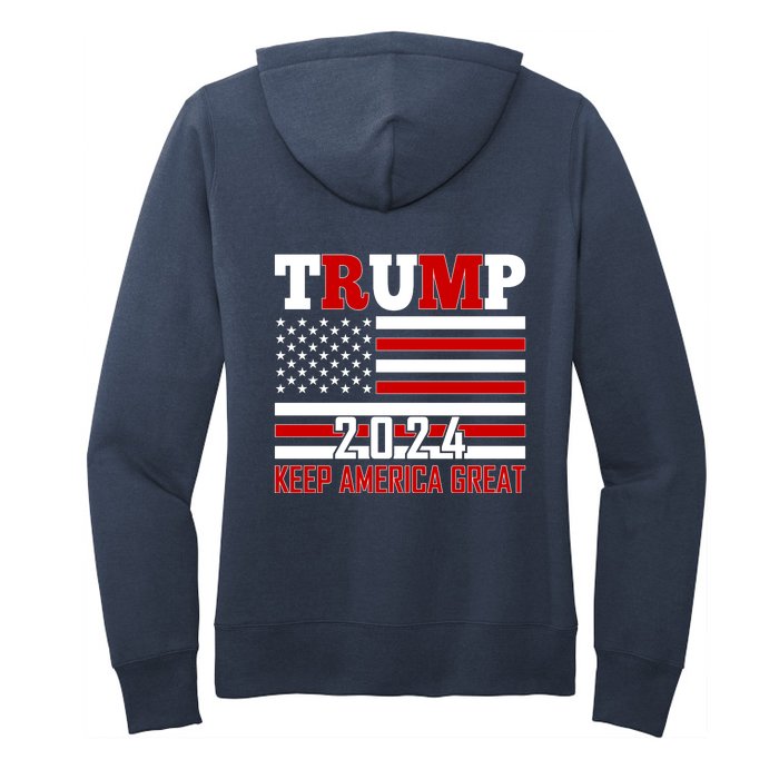 Trump 2024 Keep America Great Usa Flag Front And Back Front & Back Women's Pullover Hoodie