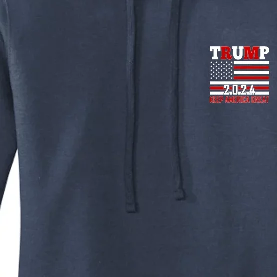 Trump 2024 Keep America Great Usa Flag Front And Back Front & Back Women's Pullover Hoodie