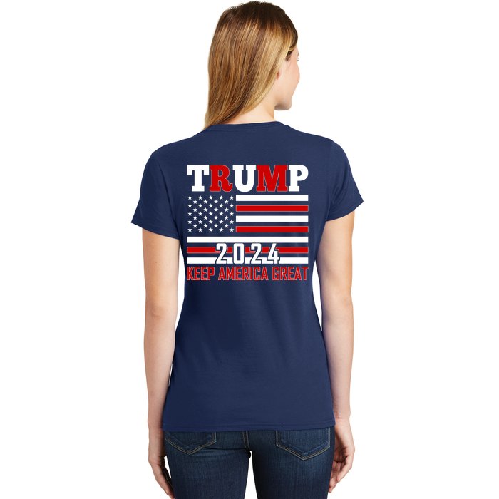 Trump 2024 Keep America Great Usa Flag Front And Back Front & Back Women's T-Shirt