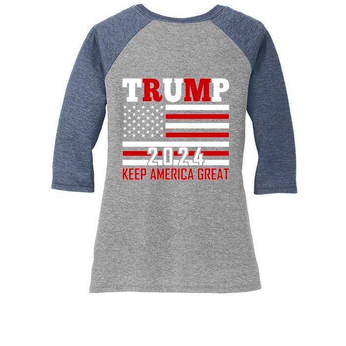 Trump 2024 Keep America Great Usa Flag Front And Back Front & Back Women's Tri-Blend 3/4-Sleeve Raglan Shirt