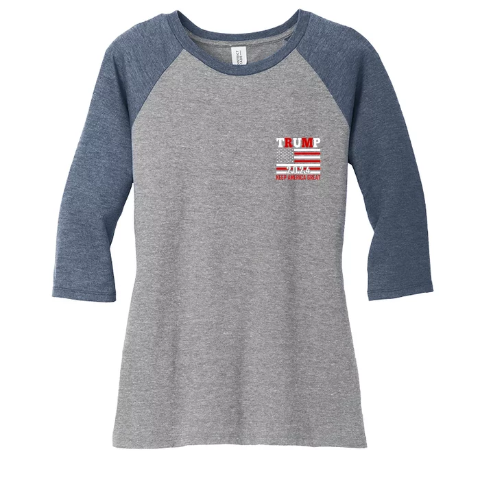 Trump 2024 Keep America Great Usa Flag Front And Back Front & Back Women's Tri-Blend 3/4-Sleeve Raglan Shirt