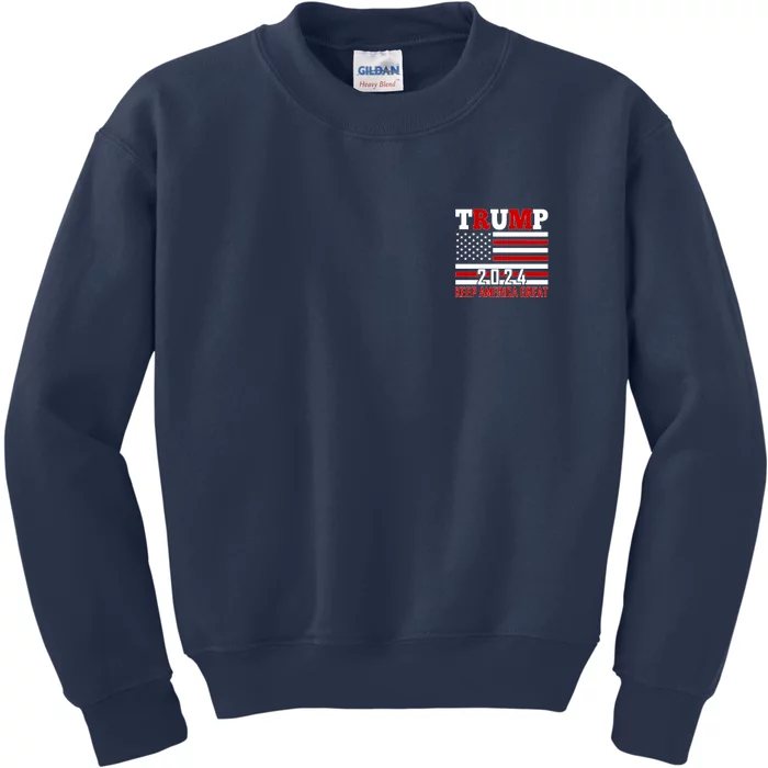 Trump 2024 Keep America Great Usa Flag Front And Back Front & Back Kids Sweatshirt