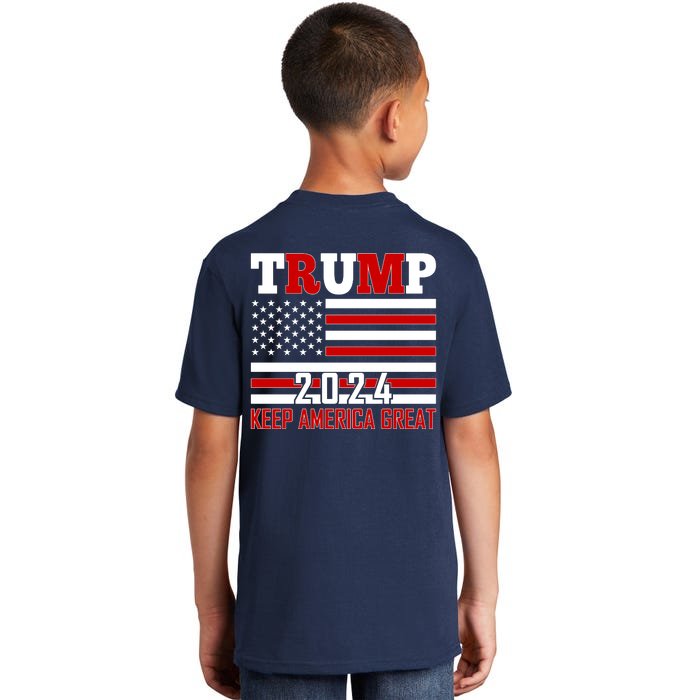 Trump 2024 Keep America Great Usa Flag Front And Back Front & Back Kids T-Shirt