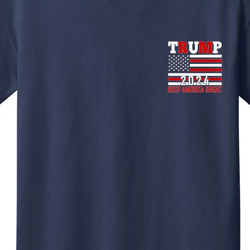 Trump 2024 Keep America Great Usa Flag Front And Back Front & Back Kids T-Shirt