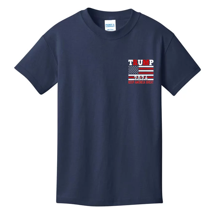 Trump 2024 Keep America Great Usa Flag Front And Back Front & Back Kids T-Shirt