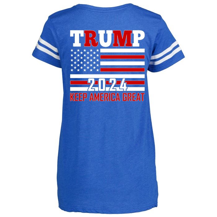 Trump 2024 Keep America Great Usa Flag Front And Back Front & Back Enza Ladies Jersey Football T-Shirt