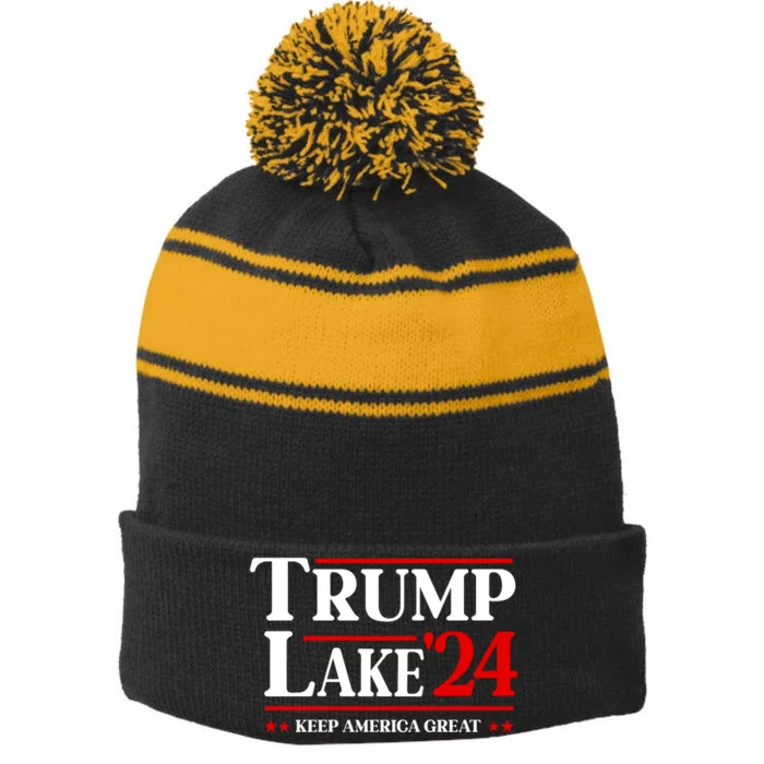 Trump 2024 Keep America Great Again Stripe Pom Pom Beanie