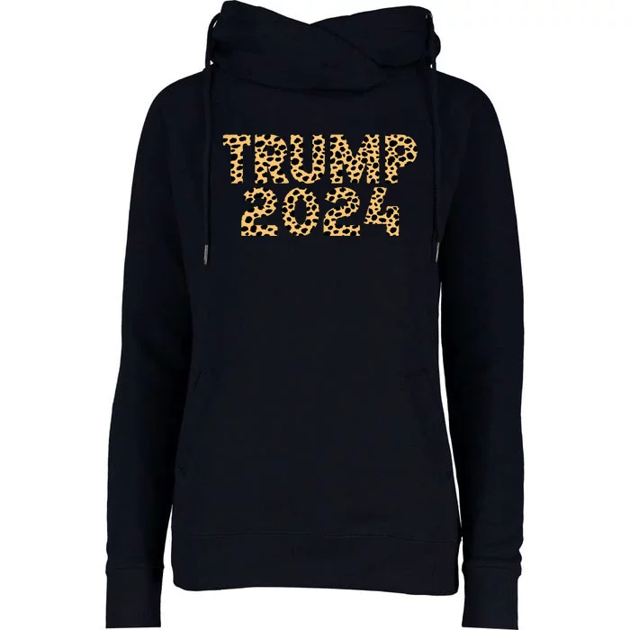 Trump 2024 Leopard Design Womens Funnel Neck Pullover Hood