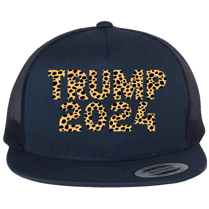 Trump 2024 Leopard Design Flat Bill Trucker Hat