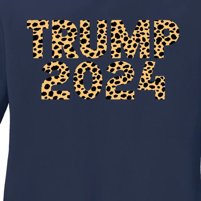 Trump 2024 Leopard Design Ladies Long Sleeve Shirt