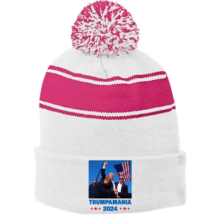 Trumpamania 2024 Let Trumpamania Run Way Brother Stripe Pom Pom Beanie