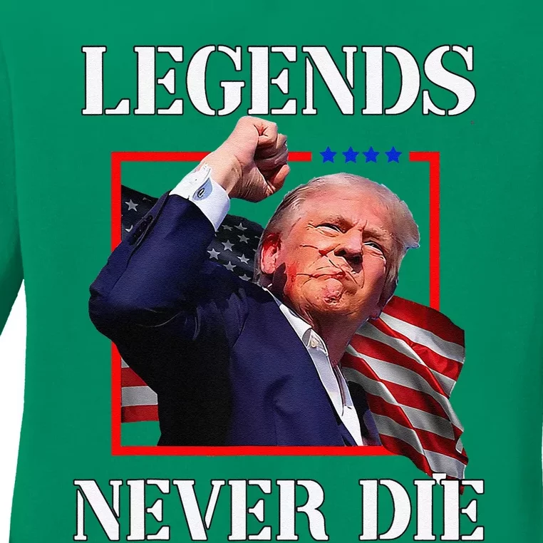 Trump 2024 Legends Never Die Fight Trump Fist Pump Shot Ladies Long Sleeve Shirt