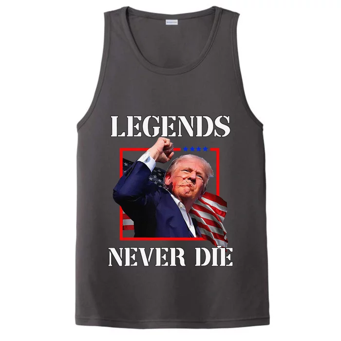 Trump 2024 Legends Never Die Fight Trump Fist Pump Shot Performance Tank