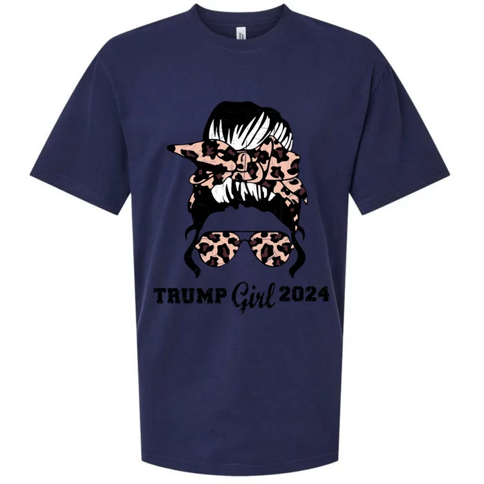 Trump 2024 Leopard Shades Messy Bun Pro Trump Funny Gift Sueded Cloud Jersey T-Shirt