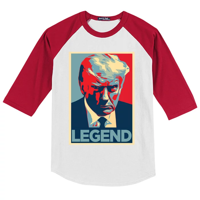 Trump 2024 Legend Poster Mugshot Colorblock Kids Colorblock Raglan Jersey