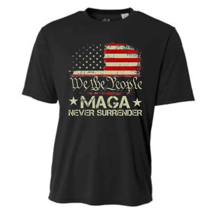 Trump 2024 Maga Never Surrender Us American Flag Gift Cooling Performance Crew T-Shirt