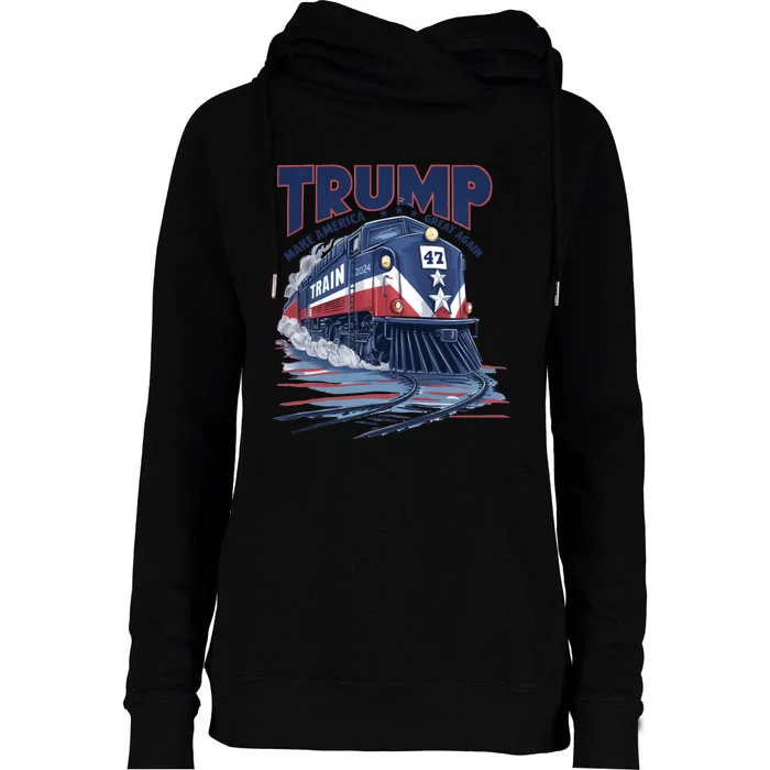 Trump 2024 Make America Great Again Train Graphic Womens Funnel Neck Pullover Hood