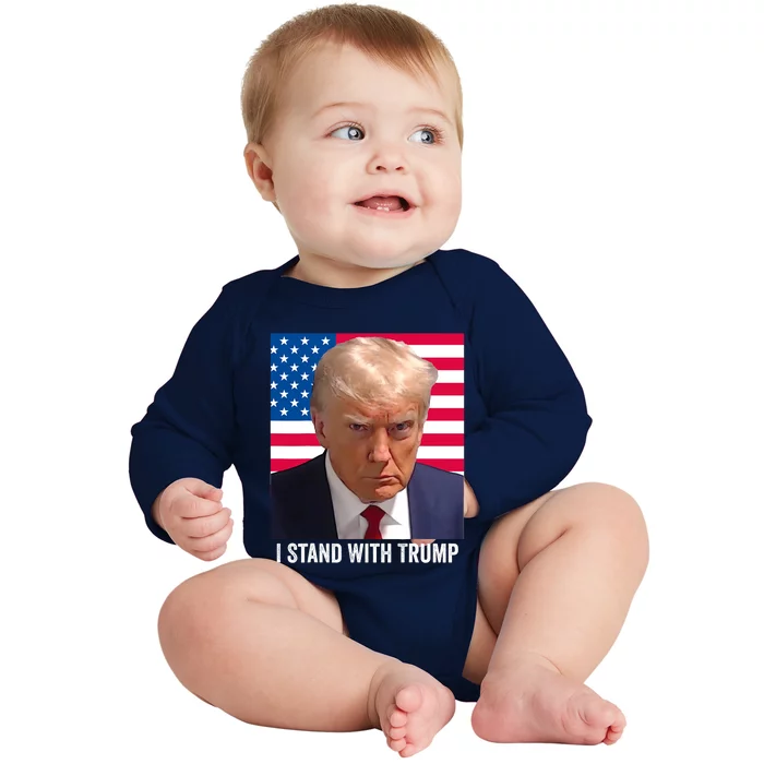 Trump 2024 Mugshot I Stand With Trump Pro Trump Baby Long Sleeve Bodysuit