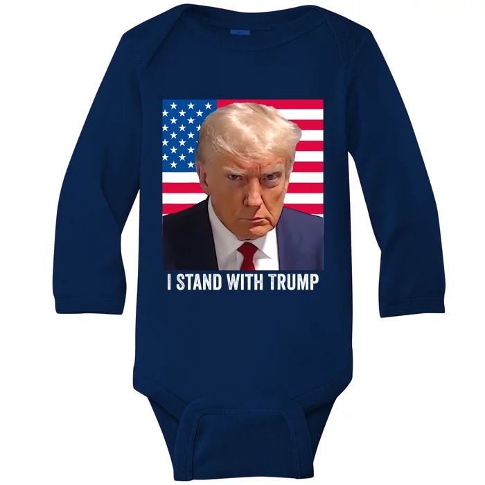 Trump 2024 Mugshot I Stand With Trump Pro Trump Baby Long Sleeve Bodysuit