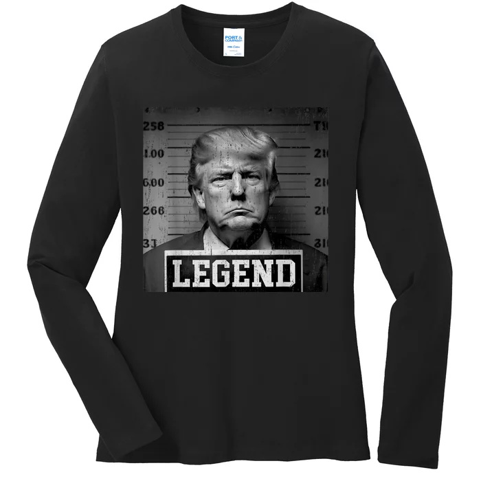 Trump 2024 Mugshot President Legend Ladies Long Sleeve Shirt