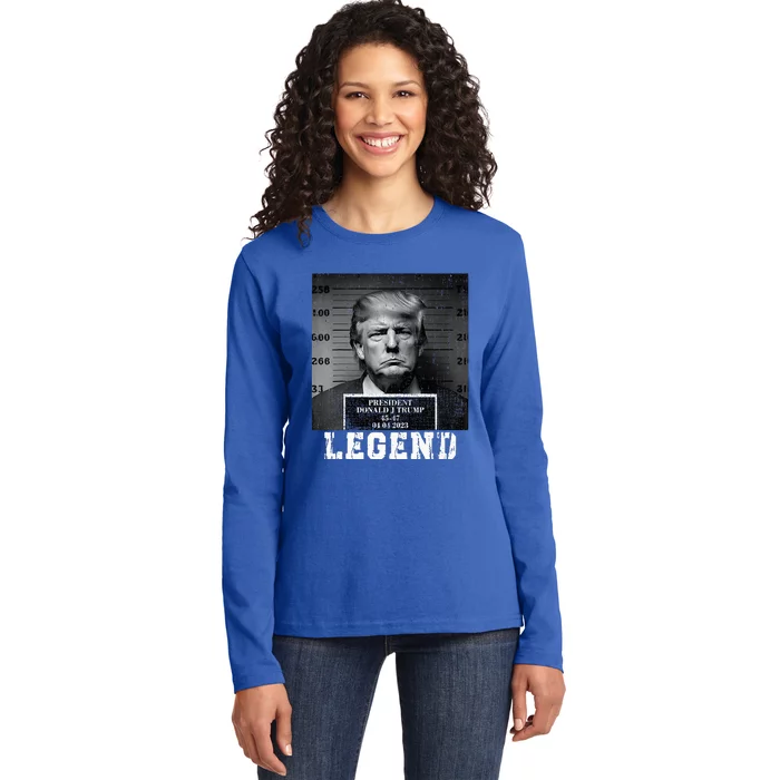 Trump 2024 Mugshot President Legend Ladies Long Sleeve Shirt