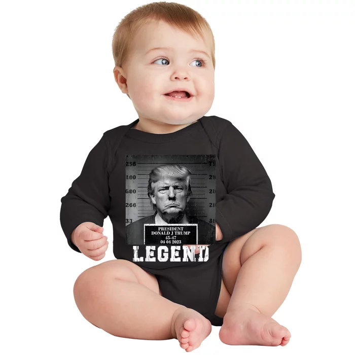 Trump 2024 Mugshot President Legend Baby Long Sleeve Bodysuit