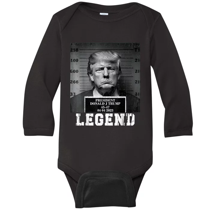 Trump 2024 Mugshot President Legend Baby Long Sleeve Bodysuit