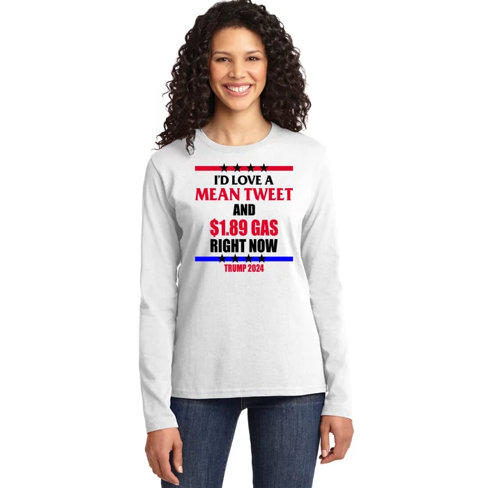 Trump 2024 Mean Tweet Low Gas Anti Biden Ladies Long Sleeve Shirt