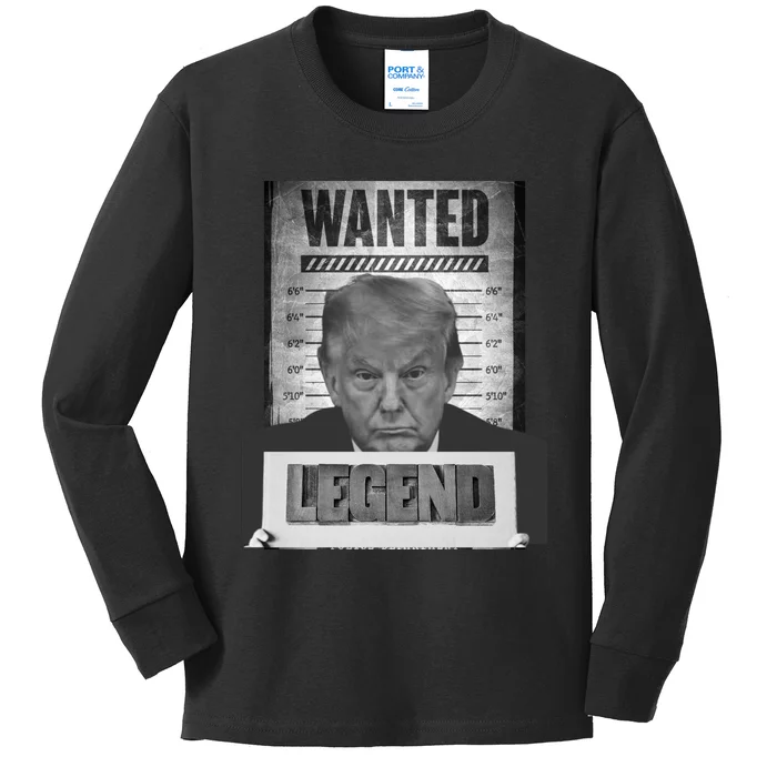 Trump 2024 Mugshot President Legend Kids Long Sleeve Shirt