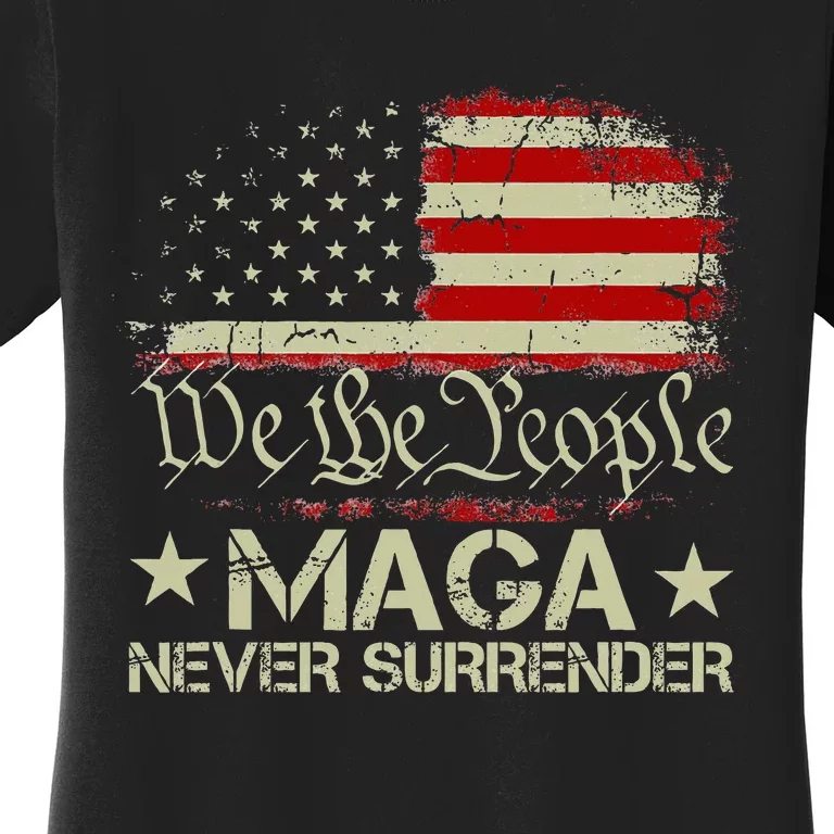 Trump 2024 Maga Never Surrender Us American Flag Women's T-Shirt