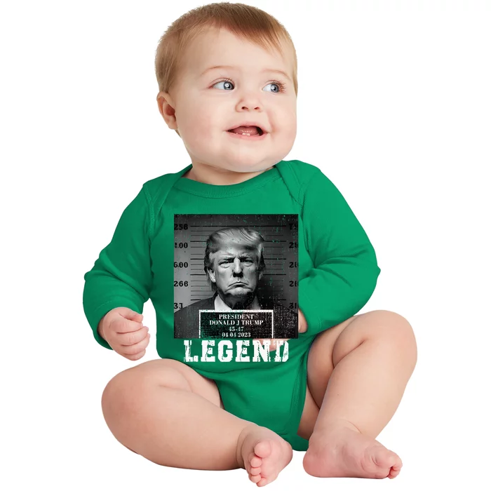 Trump 2024 Mugshot President Legend Baby Long Sleeve Bodysuit