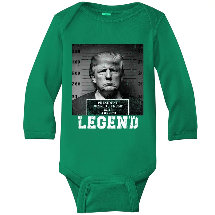 Trump 2024 Mugshot President Legend Baby Long Sleeve Bodysuit