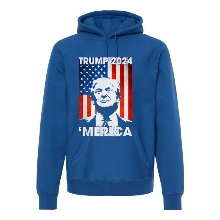 Trump 2024 Merica America Flag 4th Of July Support Trump Cute Gift Premium Hoodie