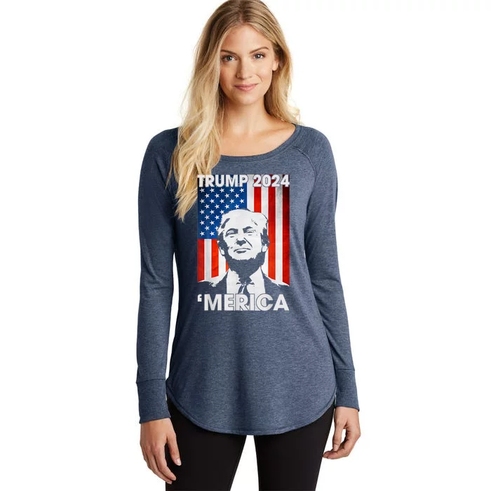 Trump 2024 Merica America Flag 4th Of July Support Trump Cute Gift Women's Perfect Tri Tunic Long Sleeve Shirt